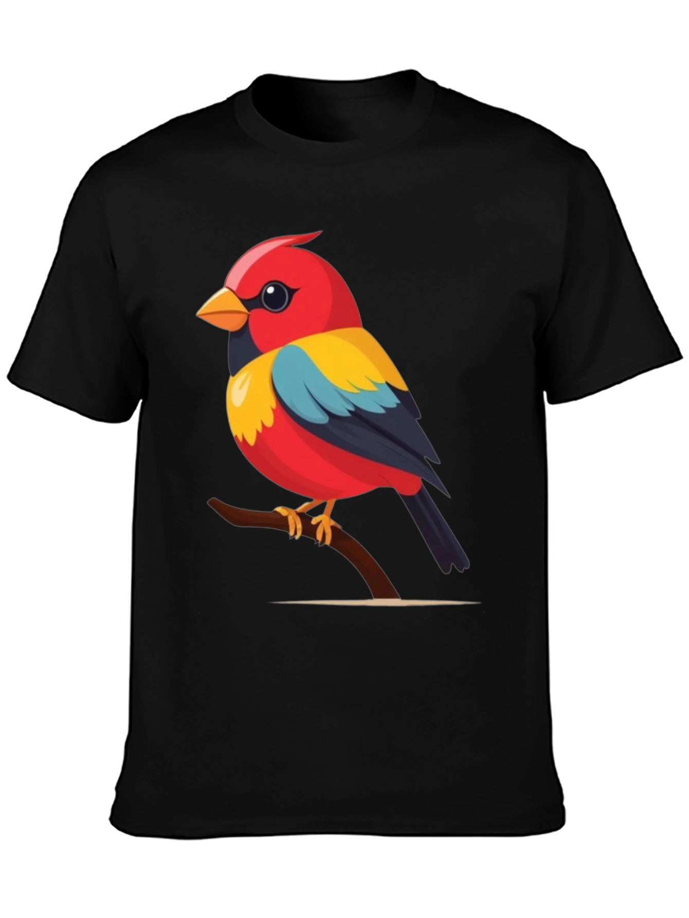 Bird on Branch Graphic Tee - Black Cotton Casual Shirt