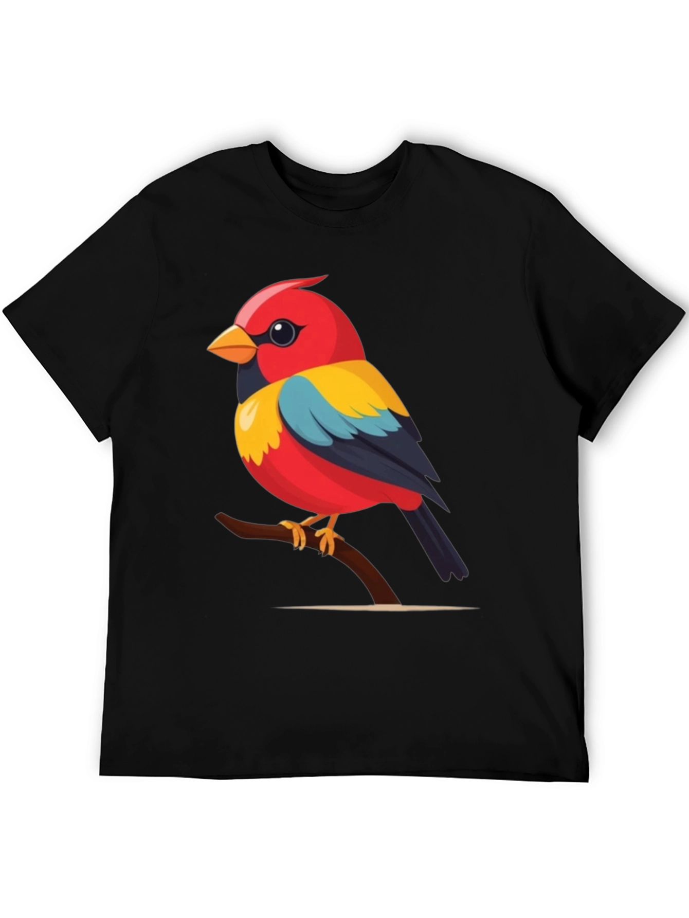 Bird on Branch Graphic Tee - Black Cotton Casual Shirt