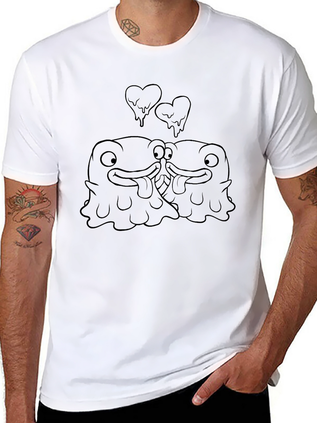 Quirky Kissing Frogs Black T-Shirt