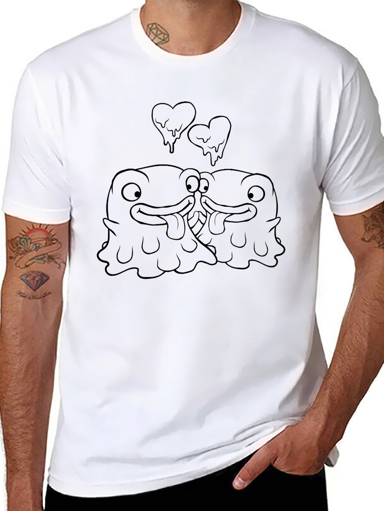 Quirky Kissing Frogs Black T-Shirt