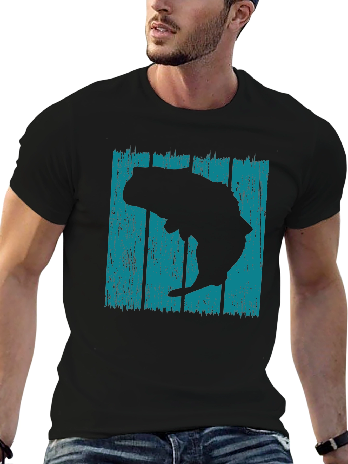 Retro Bass Fish Graphic T-Shirt - Black