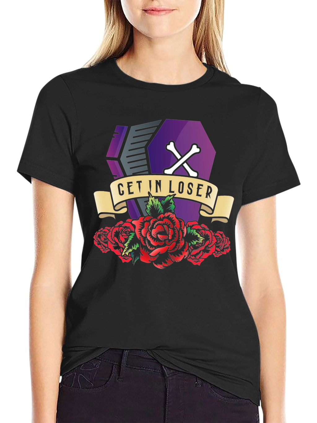 Get In Loser Coffin Roses T-Shirt