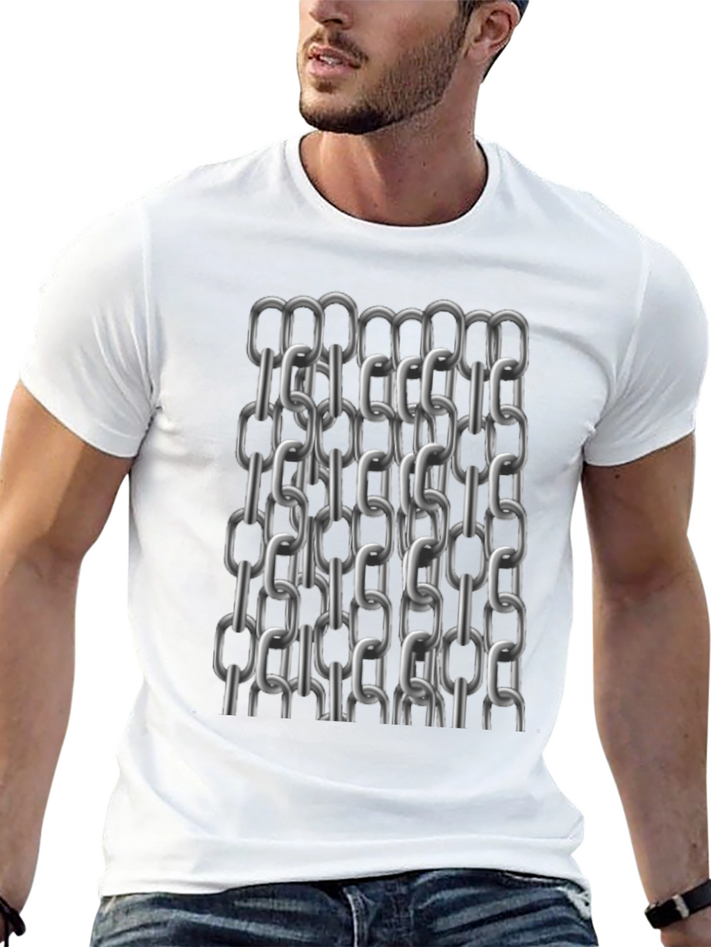 Metal Chain Print T-Shirt - Modern Black Tee