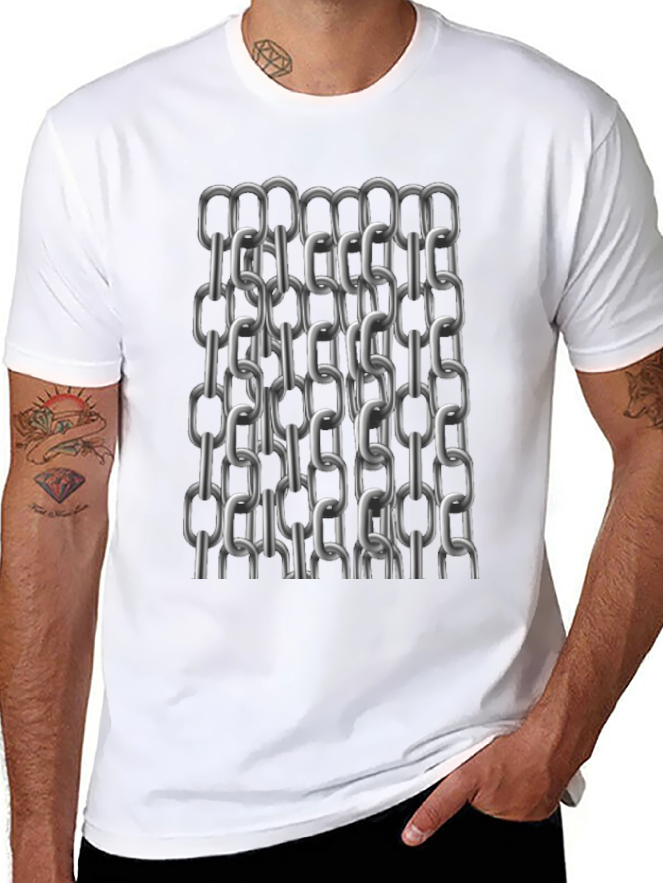 Metal Chain Print T-Shirt - Modern Black Tee