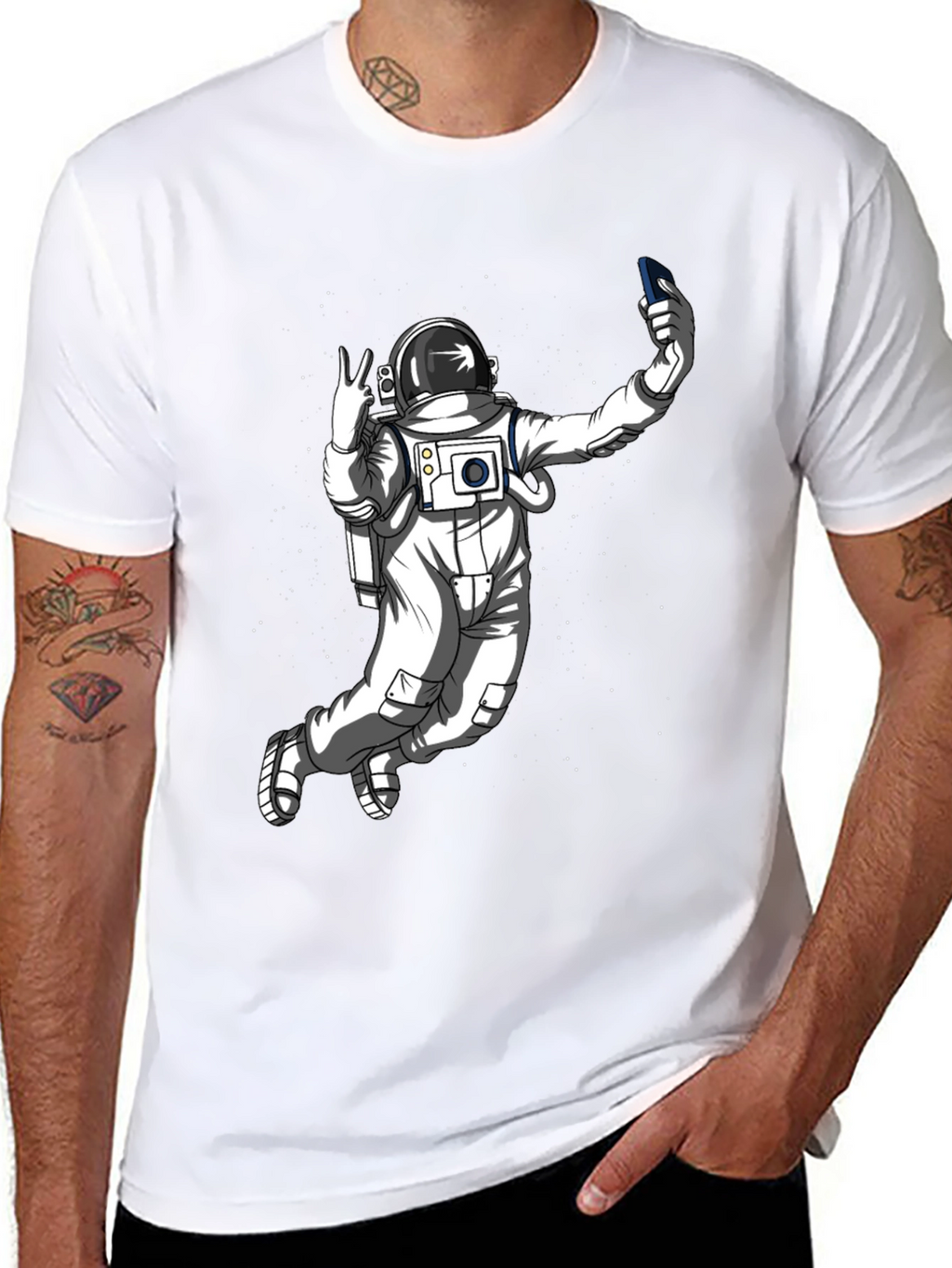 Astronaut Selfie Graphic Tee - Space Adventure