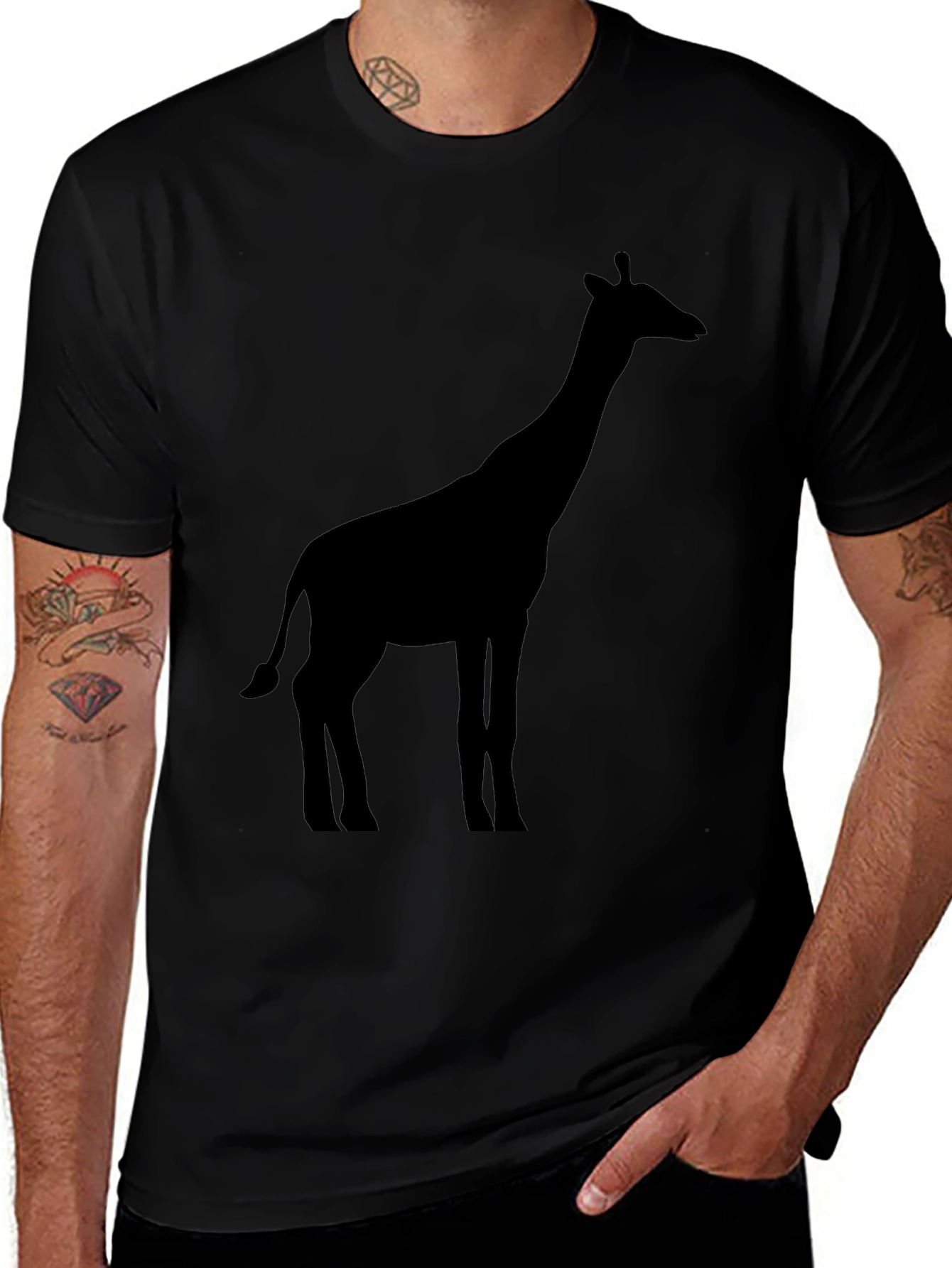 Giraffe Silhouette Black T-Shirt