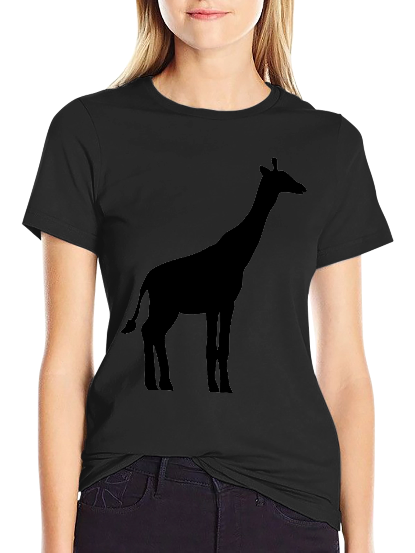 Giraffe Silhouette Black T-Shirt