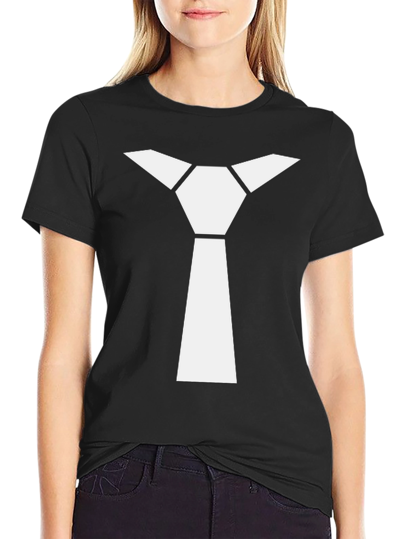 Geometric Necktie Graphic Tee - Modern Minimalist Style