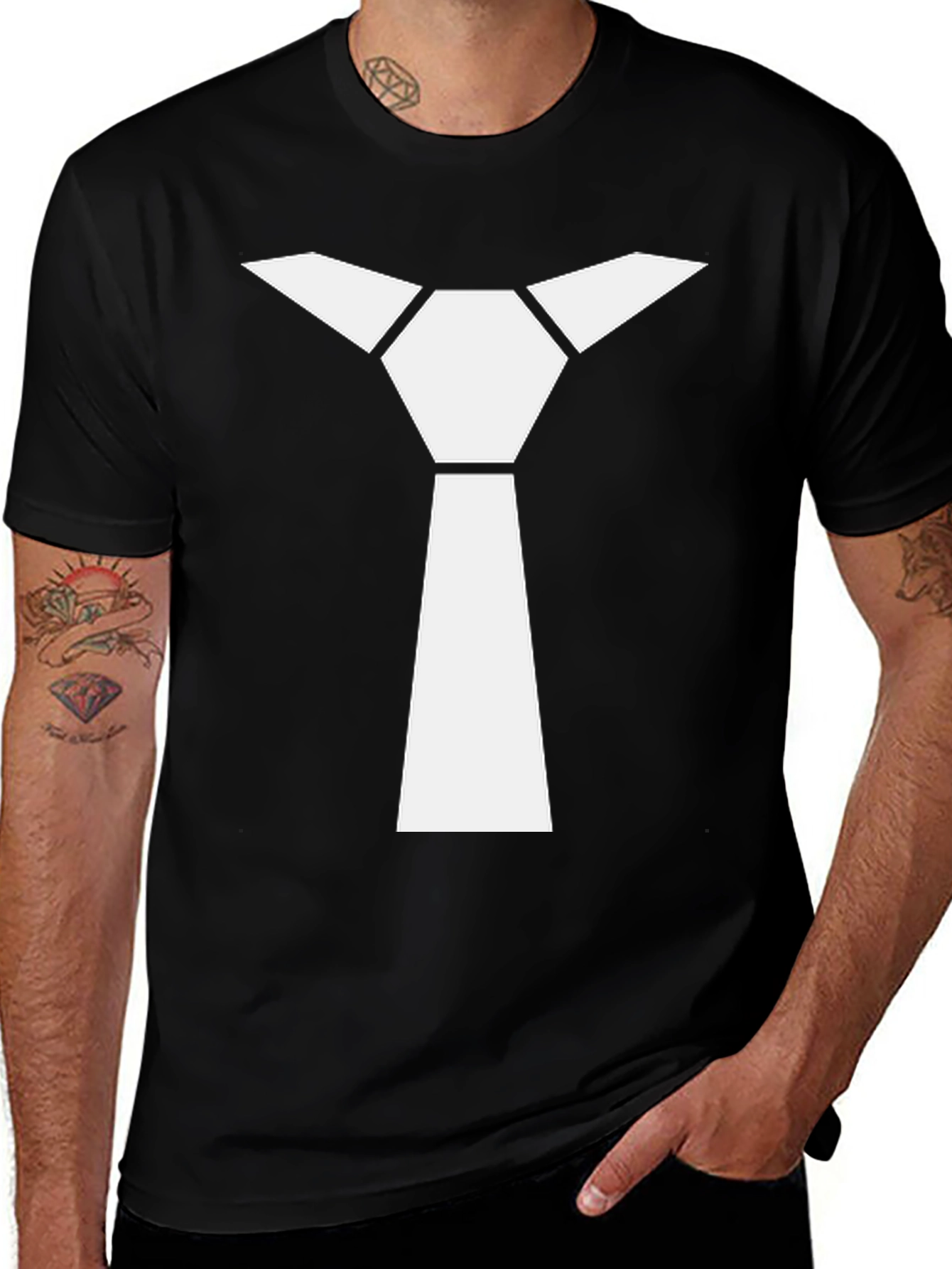 Geometric Necktie Graphic Tee - Modern Minimalist Style