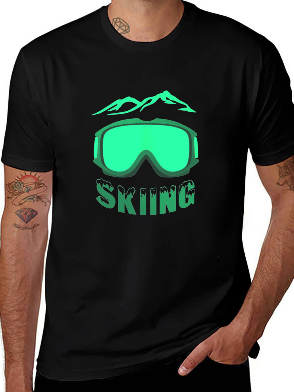 Skiing Graphic T-Shirt - Mountain & Goggles Design
