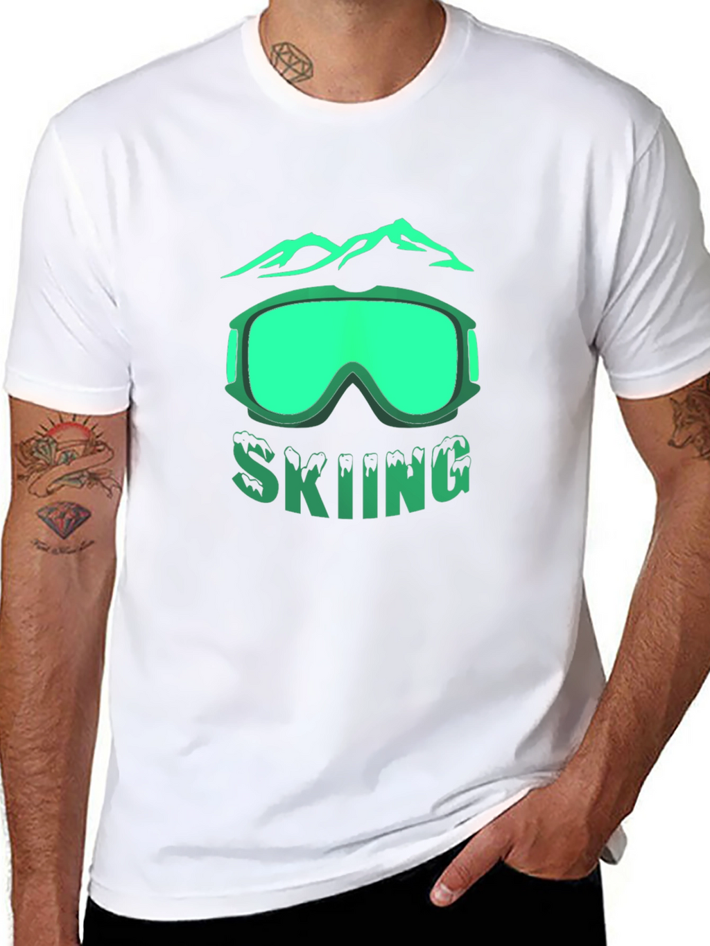 Skiing Graphic T-Shirt - Mountain & Goggles Design