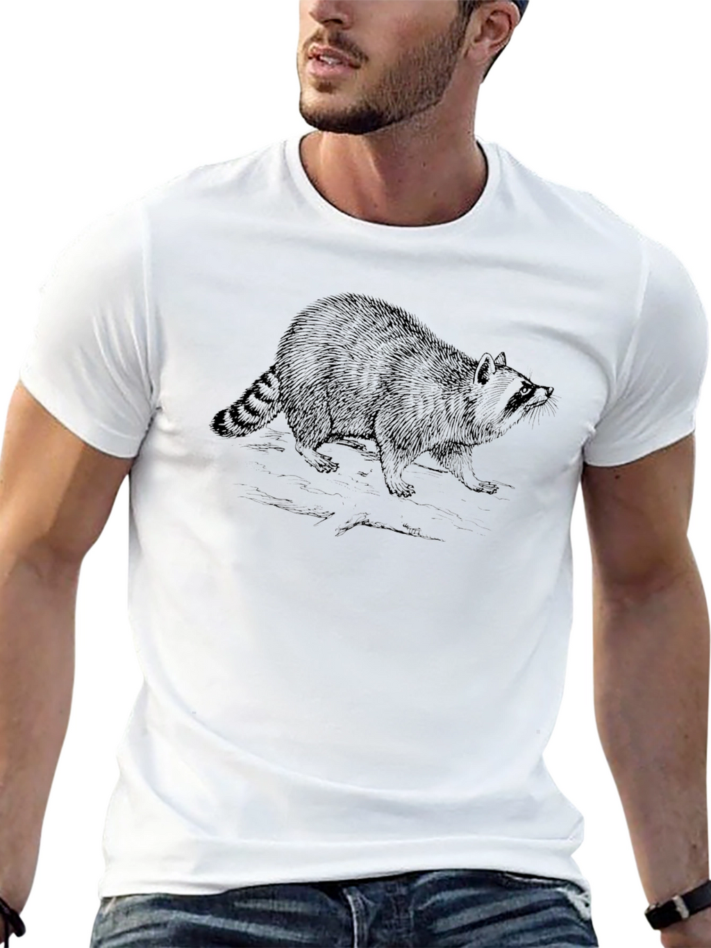 Raccoon Graphic Tee - Soft Black Cotton Casual Shirt