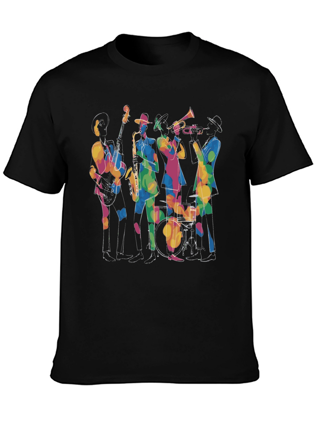 Jazz Band Graphic Black Tee - Cool Musical Design