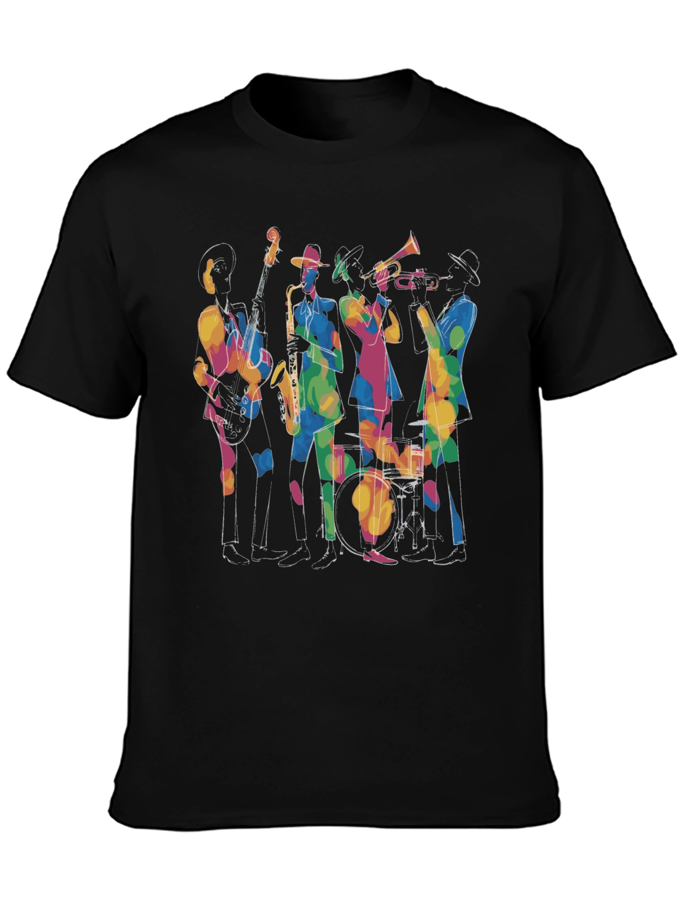 Jazz Band Graphic Black Tee - Cool Musical Design