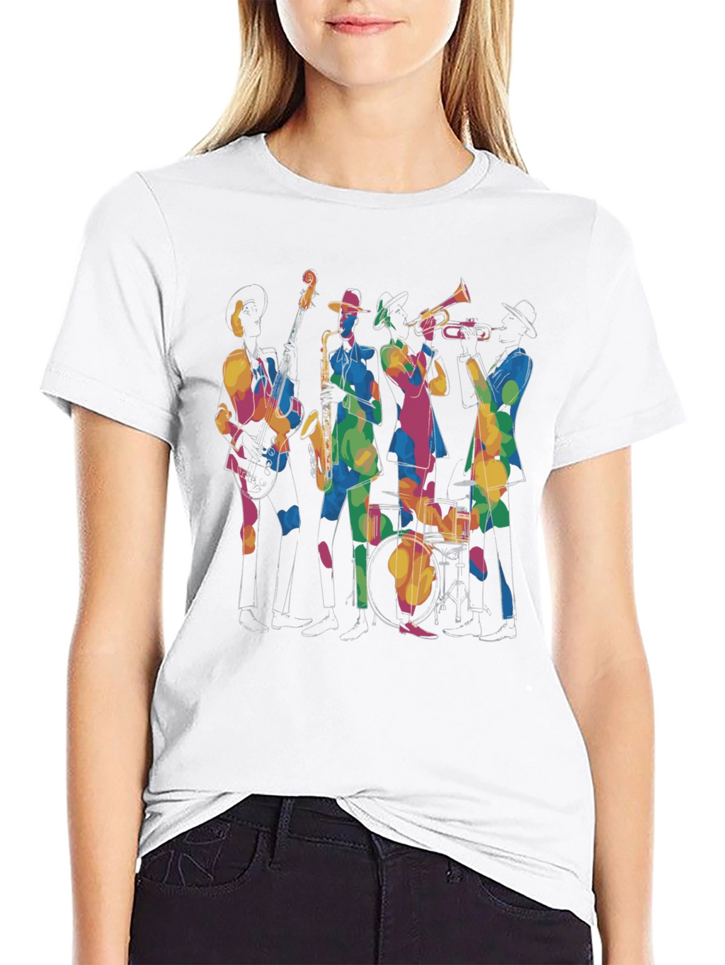 Jazz Band Graphic Black Tee - Cool Musical Design