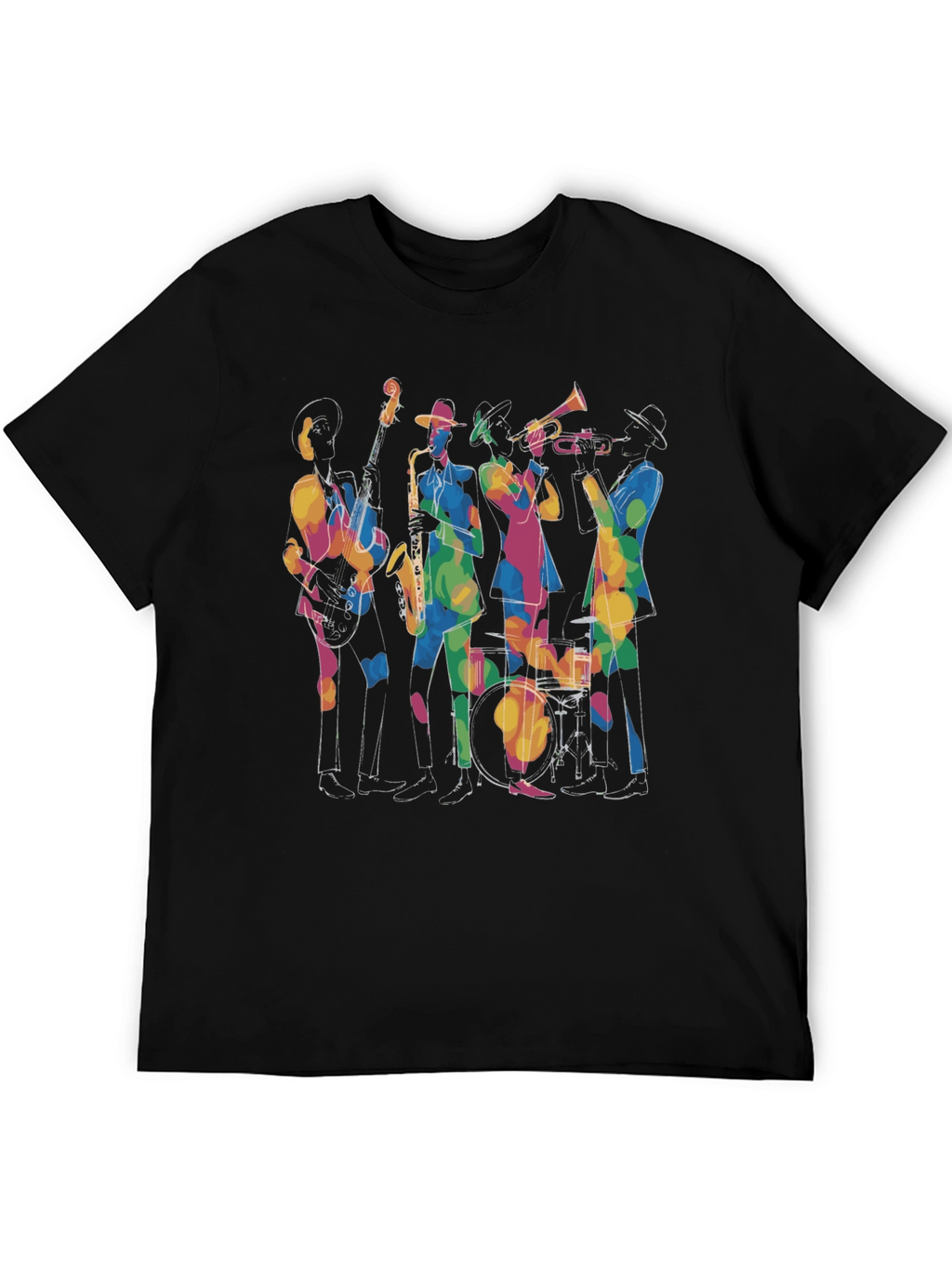 Jazz Band Graphic Black Tee - Cool Musical Design