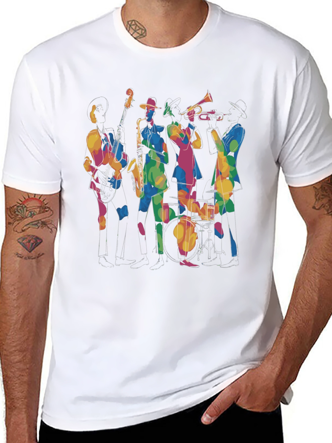 Jazz Band Graphic Black Tee - Cool Musical Design
