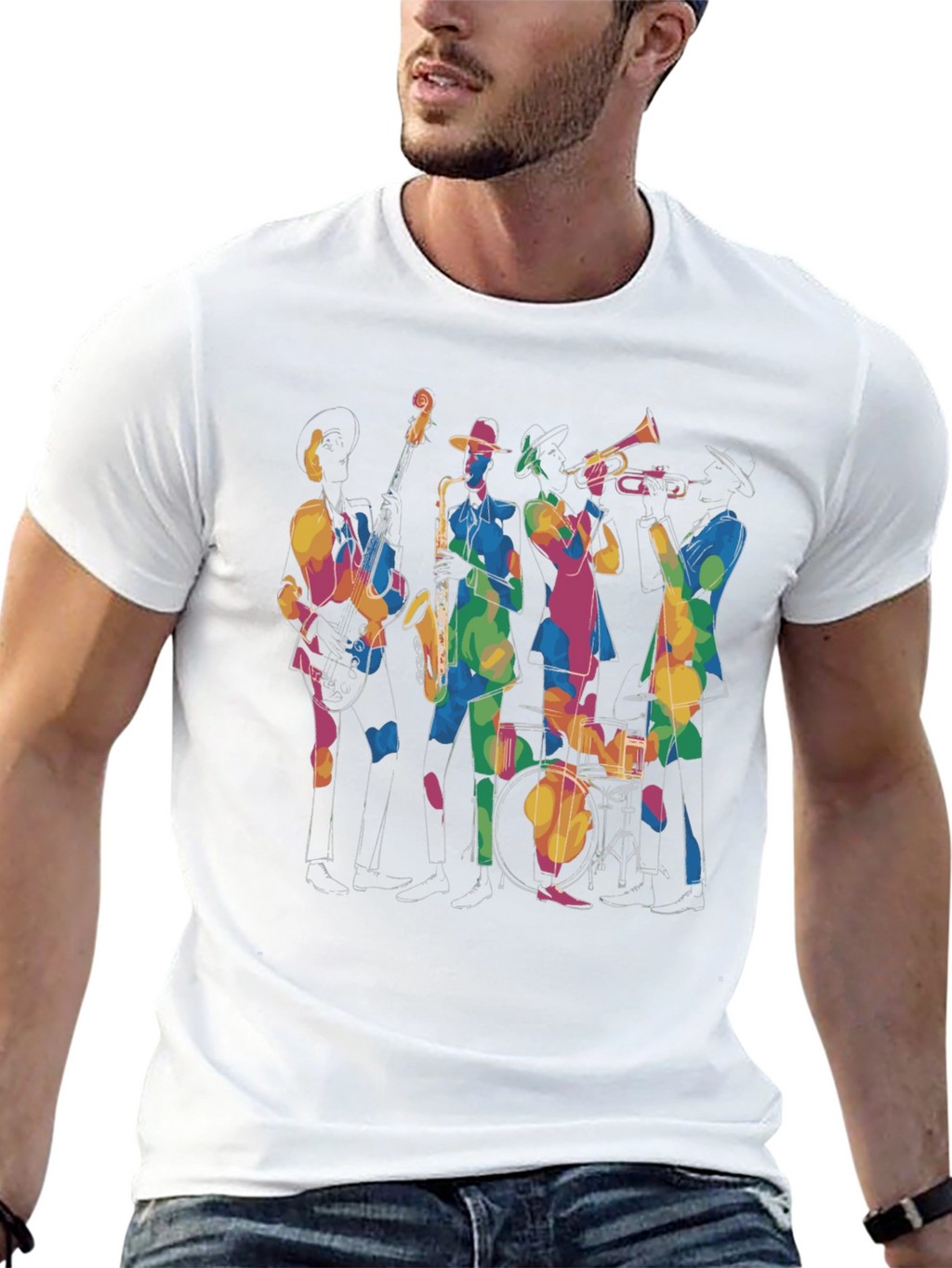 Jazz Band Graphic Black Tee - Cool Musical Design