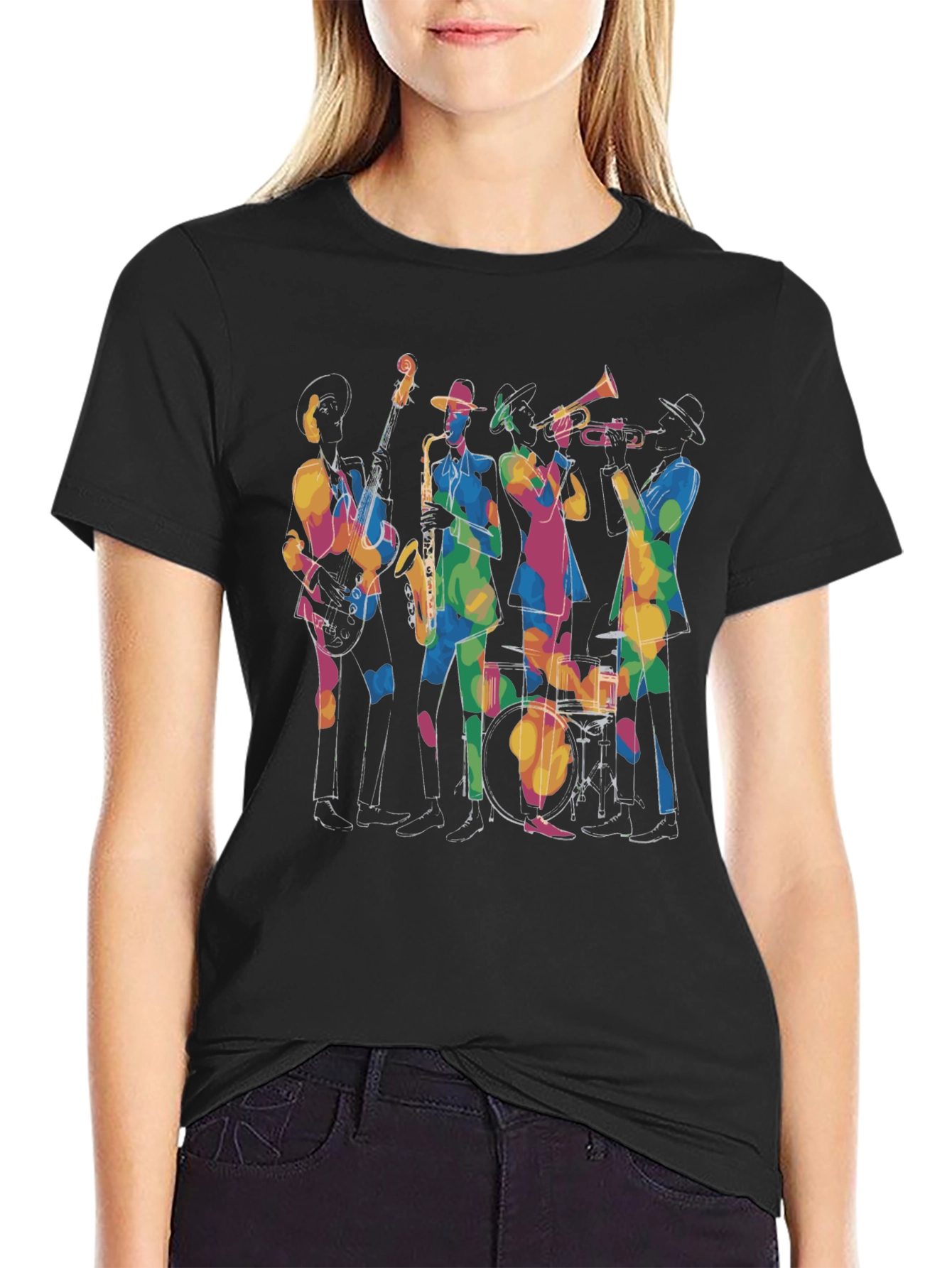 Jazz Band Graphic Black Tee - Cool Musical Design