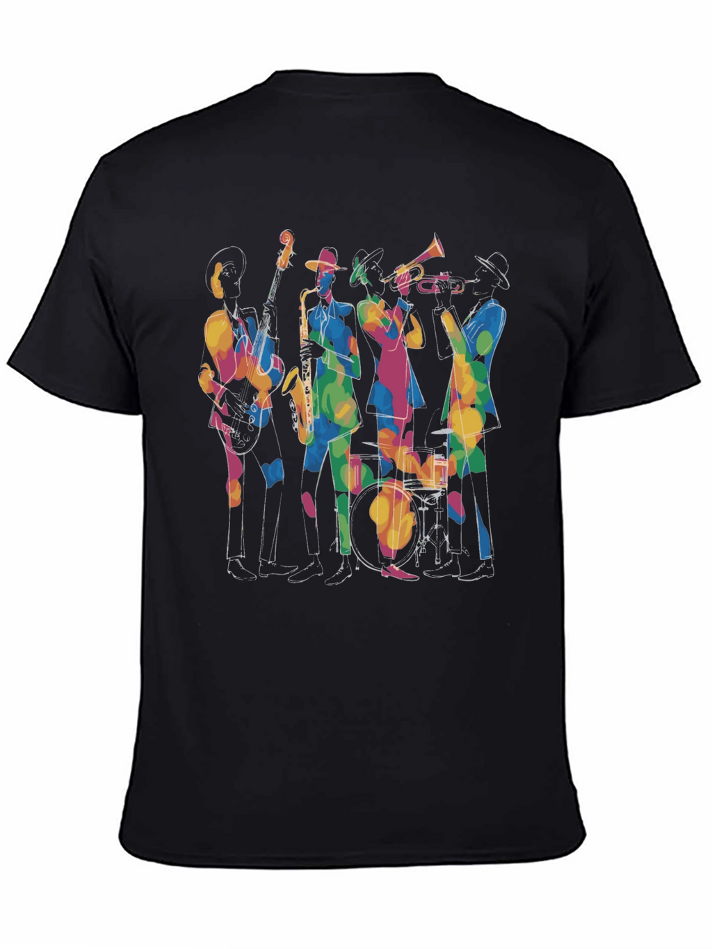 Jazz Band Graphic Black Tee - Cool Musical Design