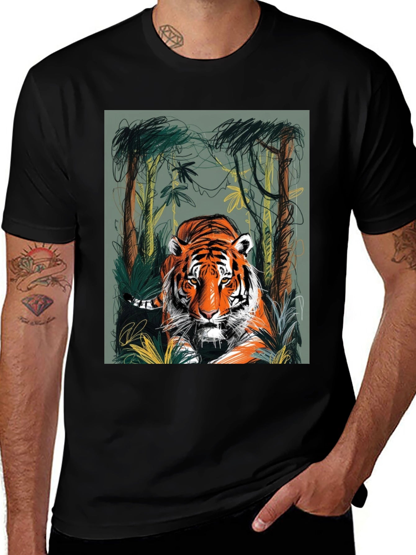 Tiger Jungle Graphic Tee - Mens Black T-Shirt