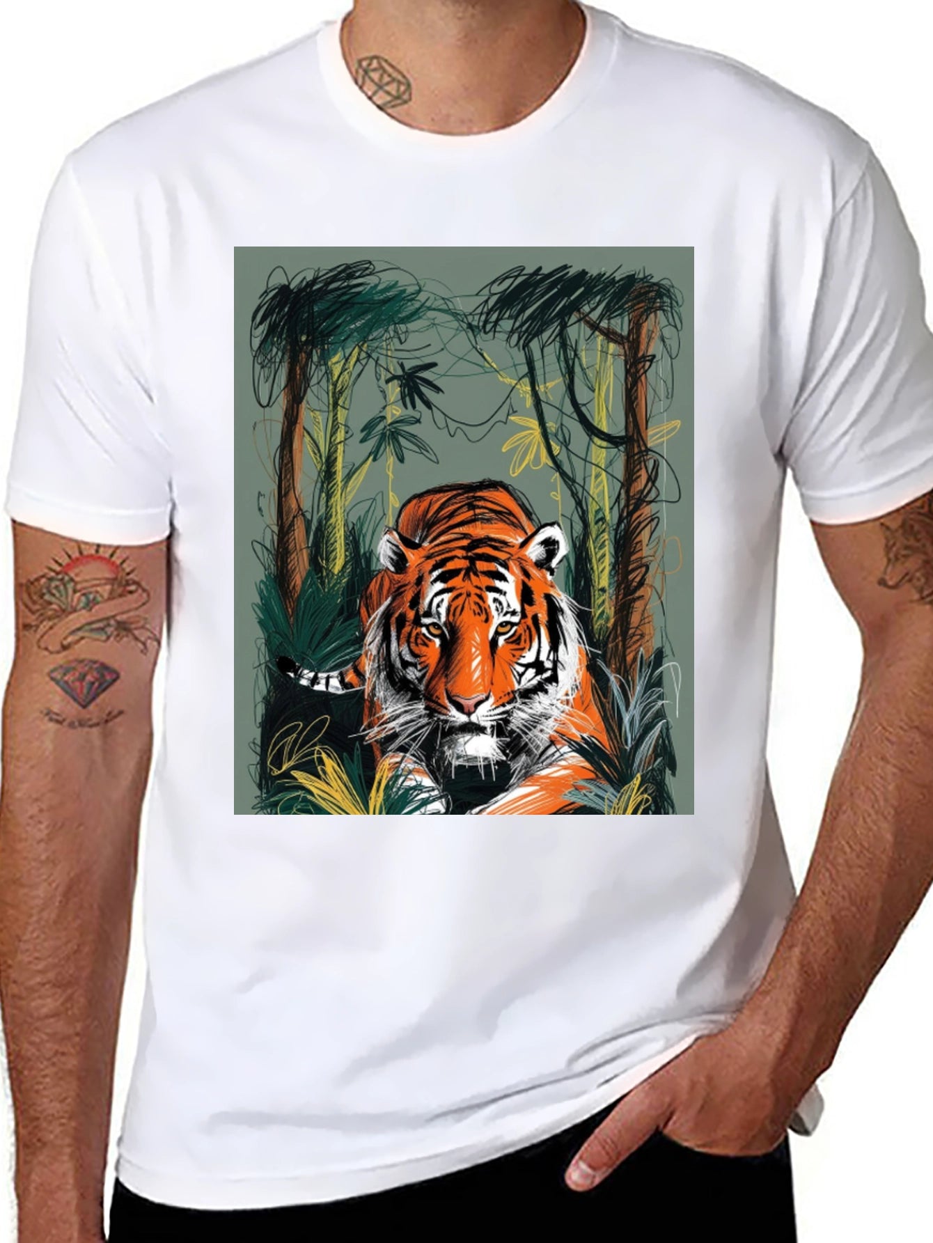 Tiger Jungle Graphic Tee - Mens Black T-Shirt