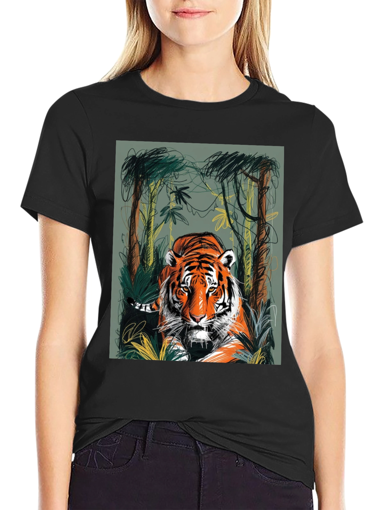 Tiger Jungle Graphic Tee - Mens Black T-Shirt