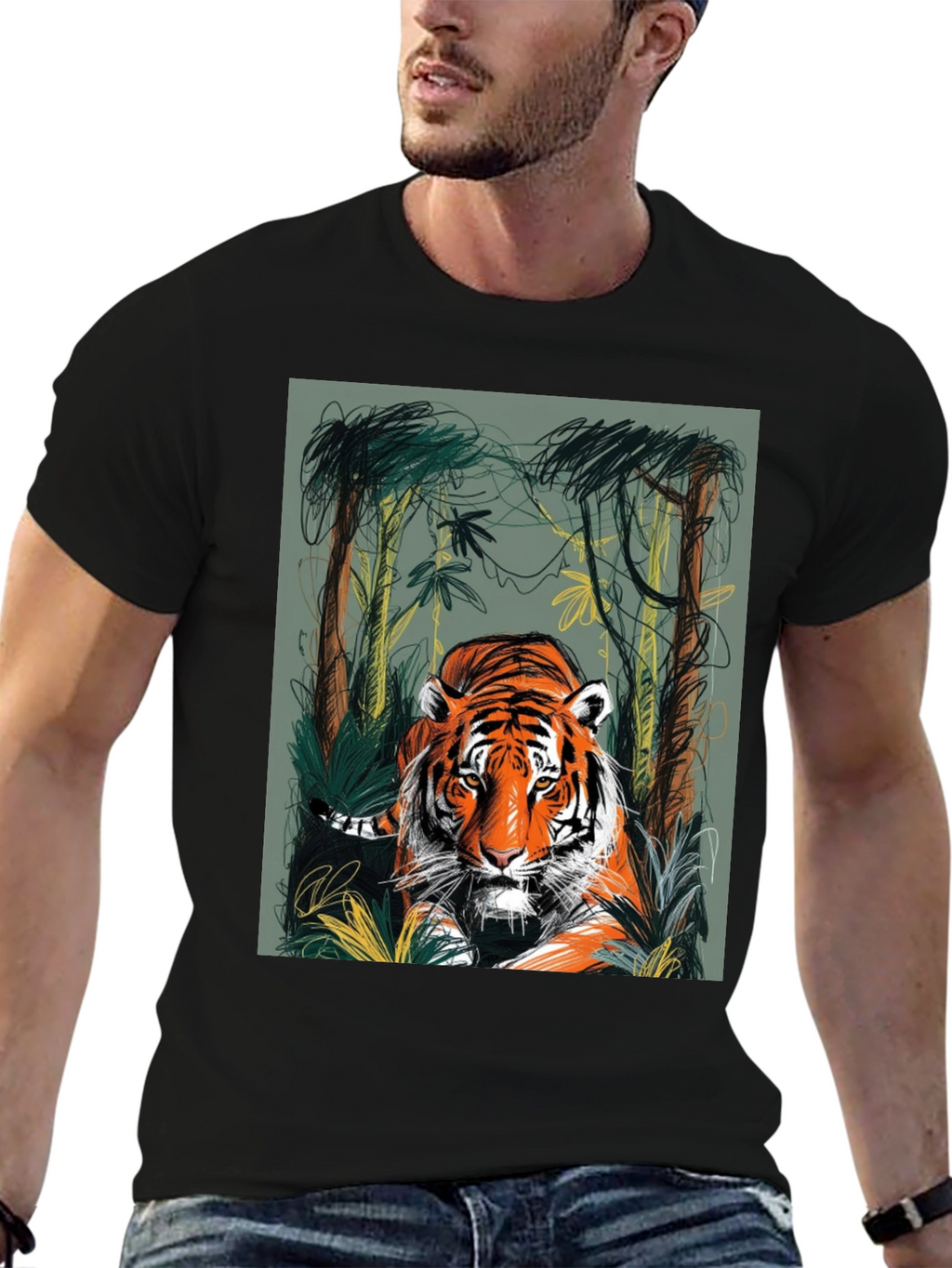 Tiger Jungle Graphic Tee - Mens Black T-Shirt
