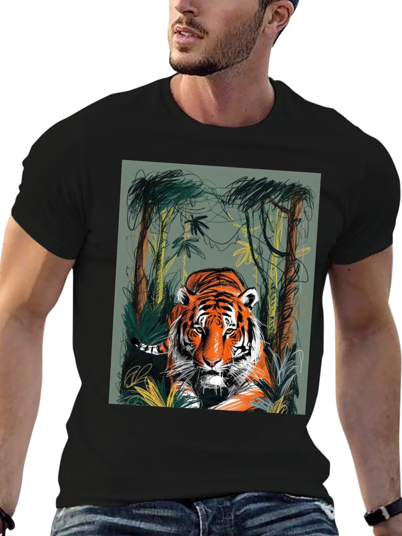 Tiger Jungle Graphic Tee - Mens Black T-Shirt