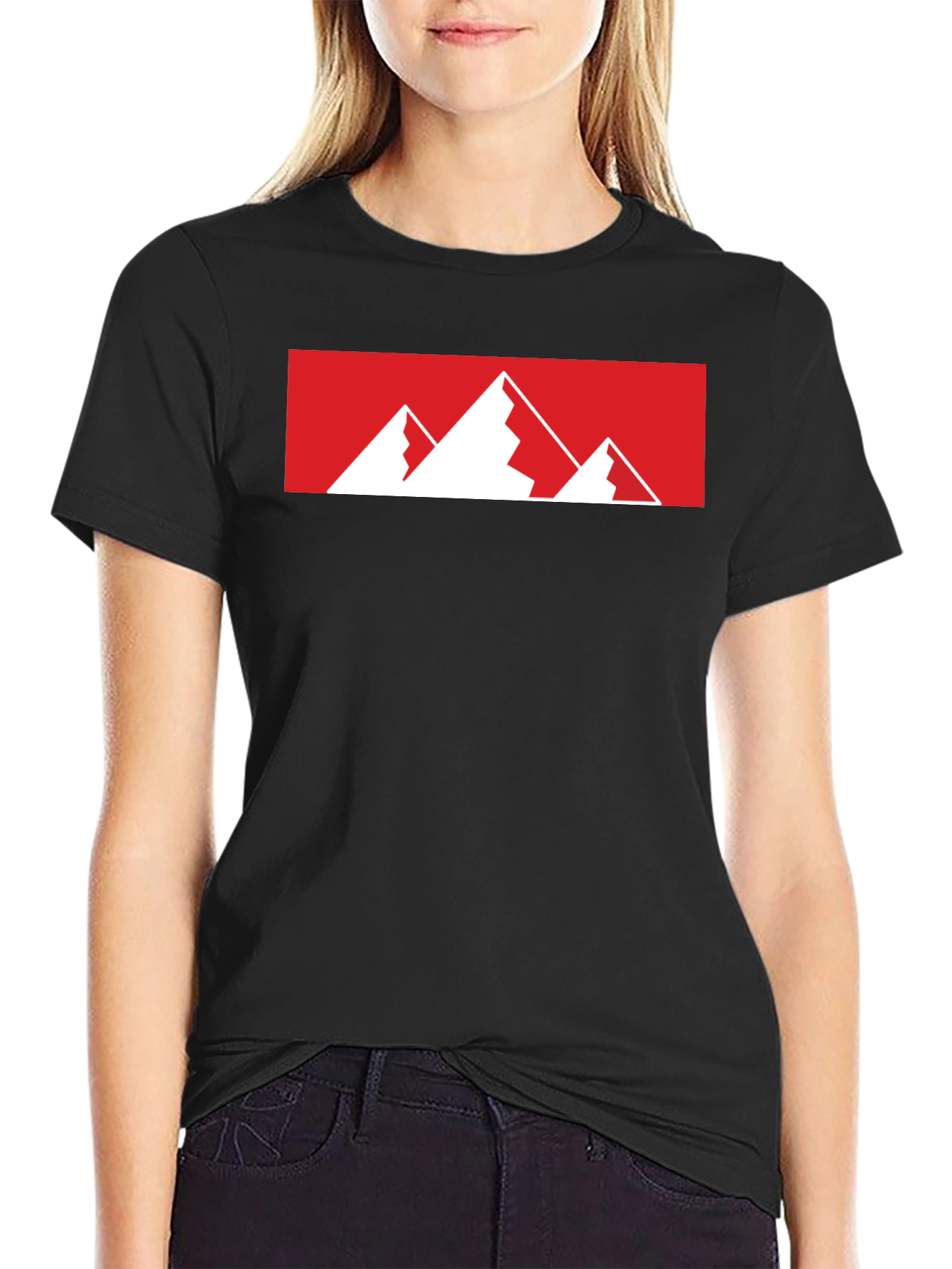 Mountain Graphic Tee - Red & White Print on Black