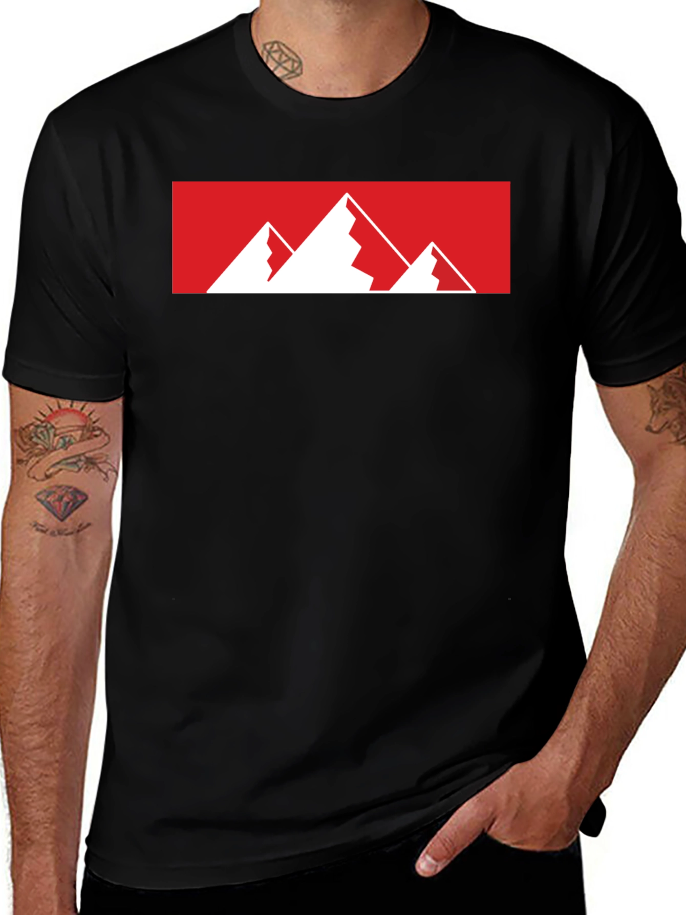 Mountain Graphic Tee - Red & White Print on Black