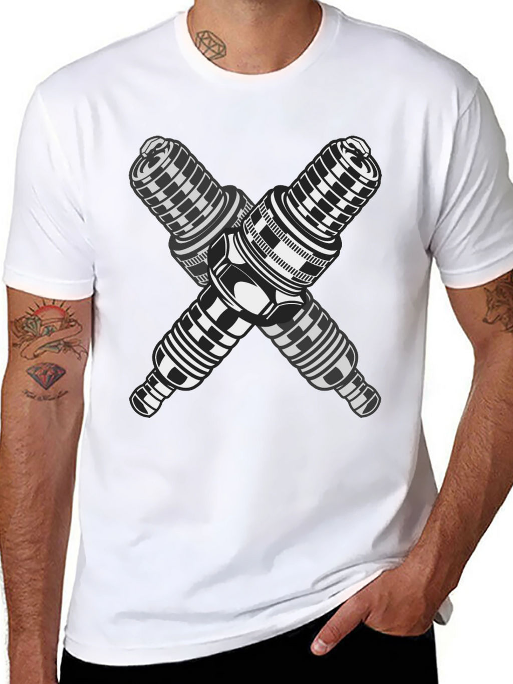 Crossed Spark Plugs Graphic T-Shirt