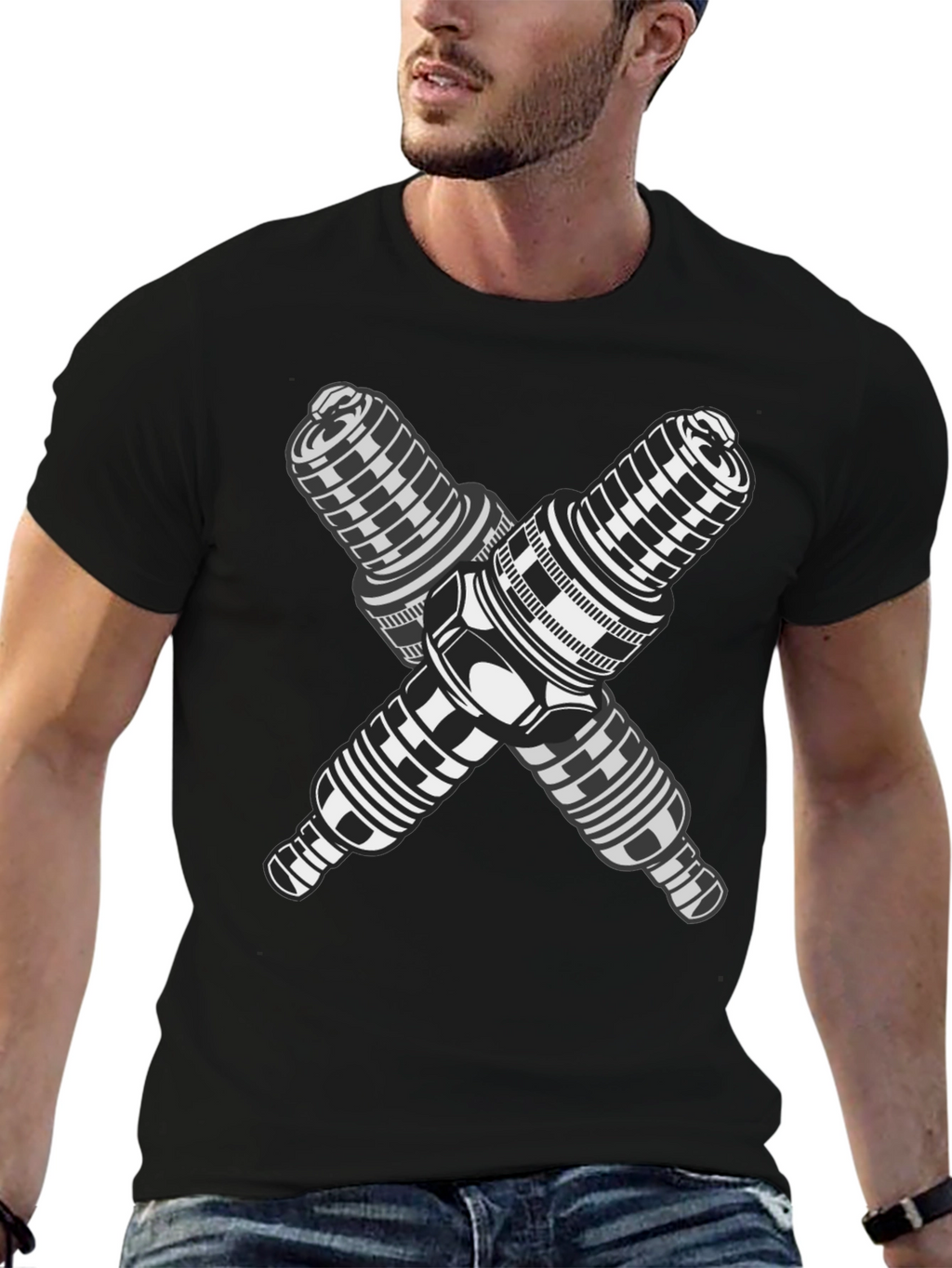 Crossed Spark Plugs Graphic T-Shirt