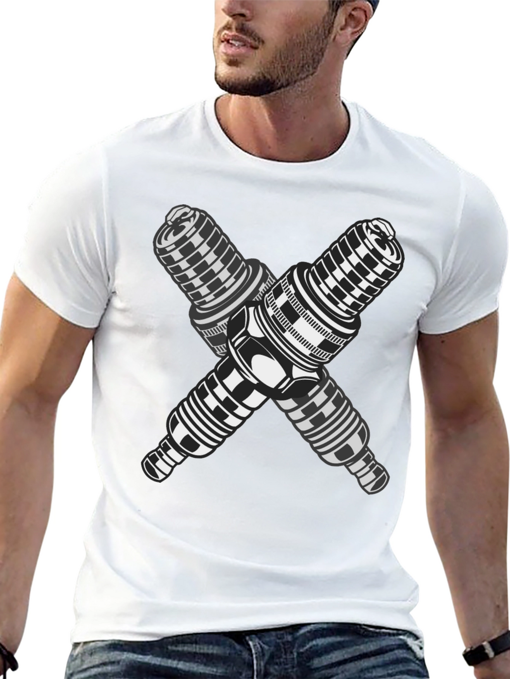 Crossed Spark Plugs Graphic T-Shirt