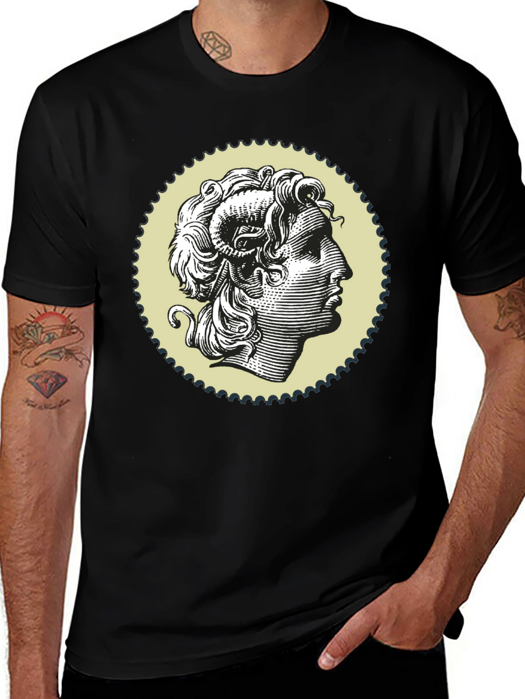 Ram Head Graphic Print Black T-Shirt