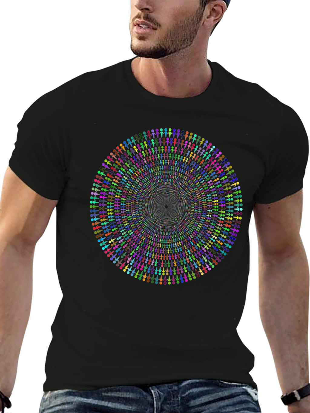 Vibrant Mandala People Black T-Shirt