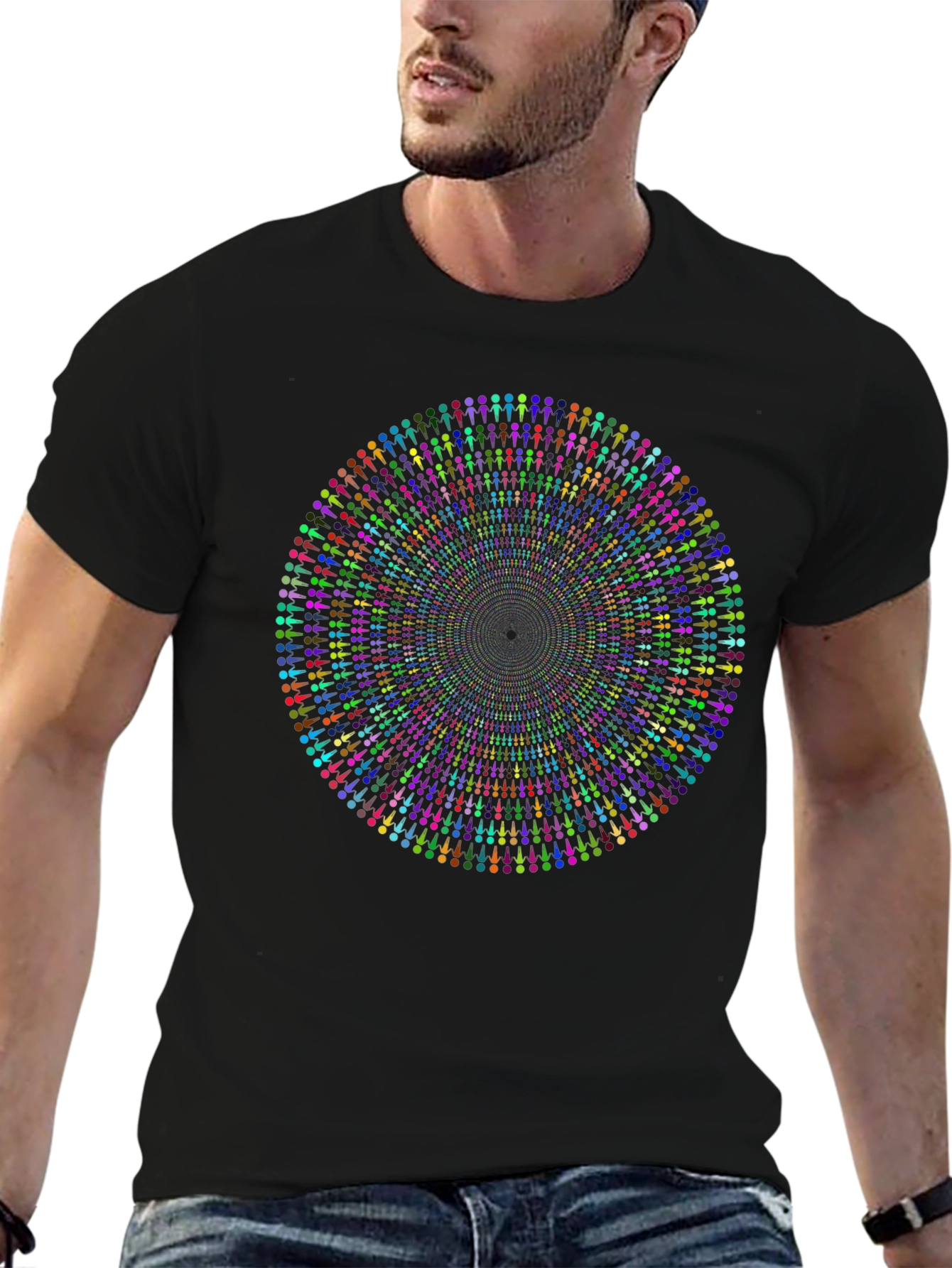 Vibrant Mandala People Black T-Shirt
