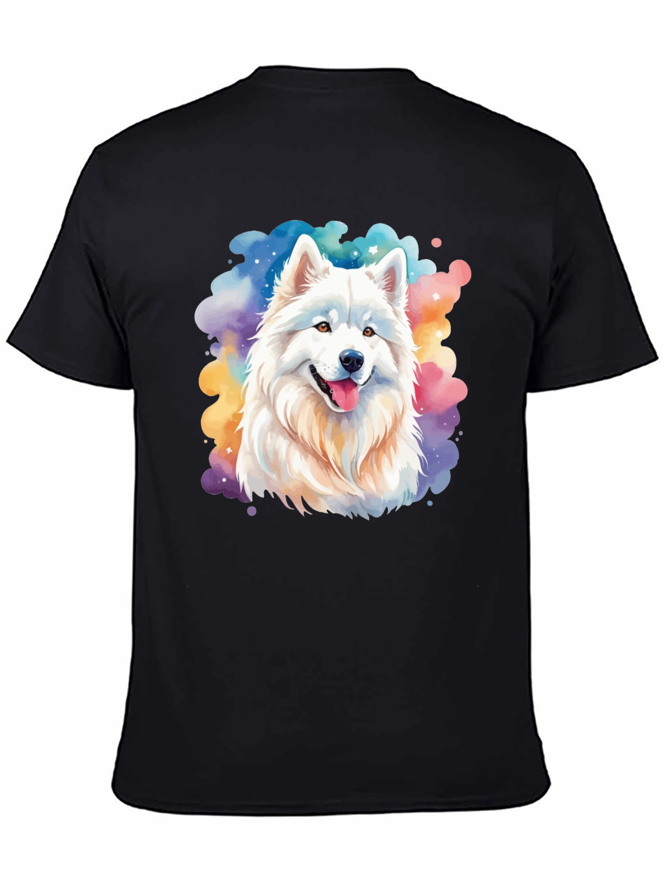 Watercolor Dog Graphic Tee - Black Cotton Blend