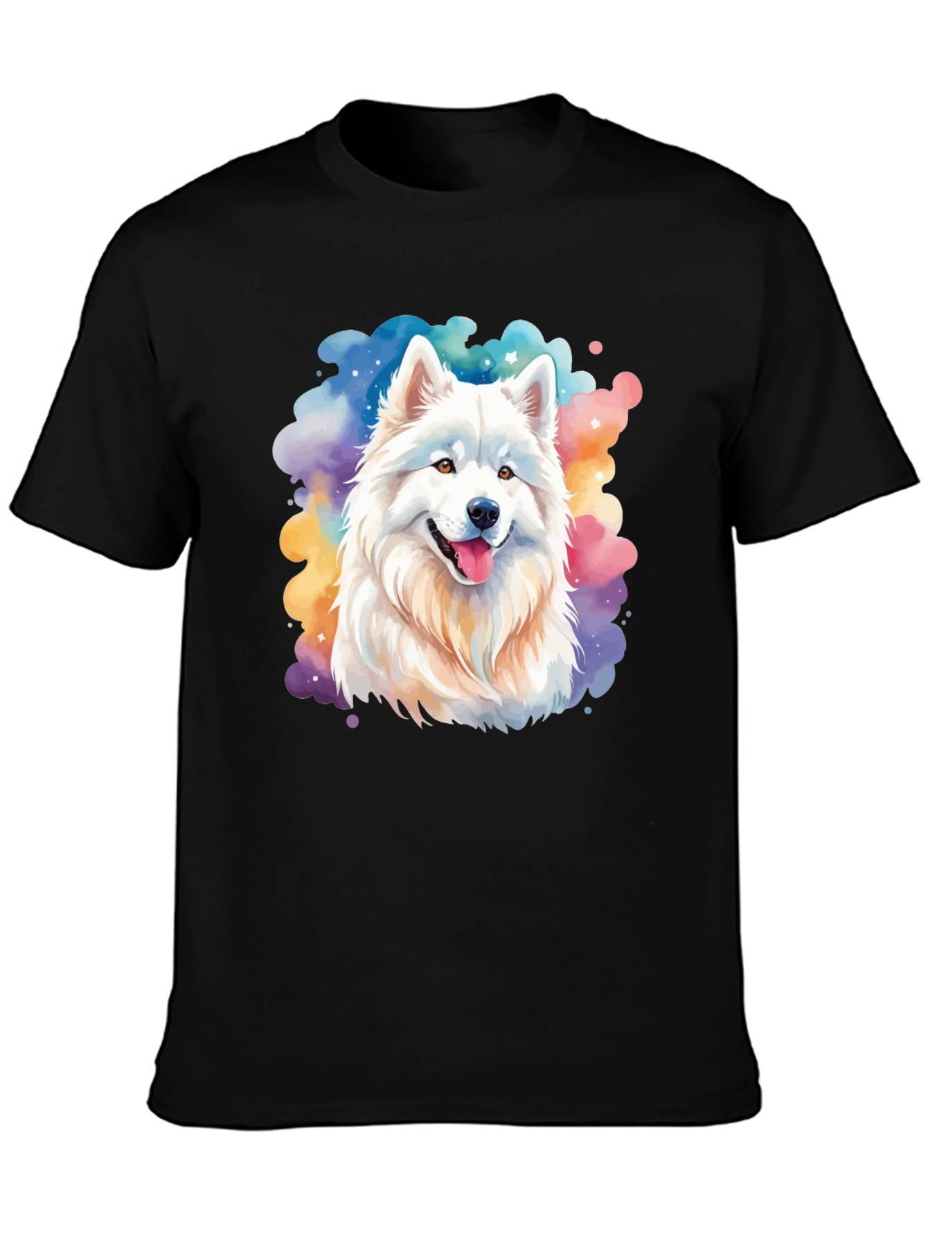 Watercolor Dog Graphic Tee - Black Cotton Blend