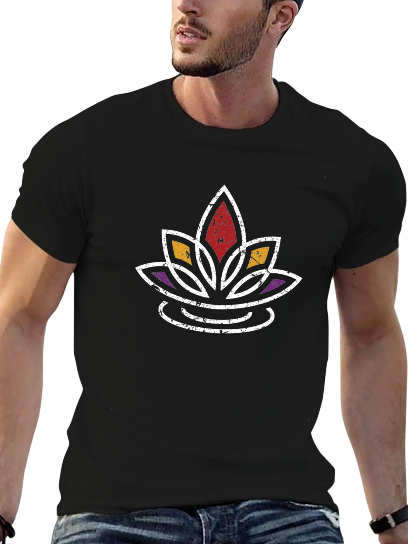 Lotus Flower Graphic Tee - Distressed Print