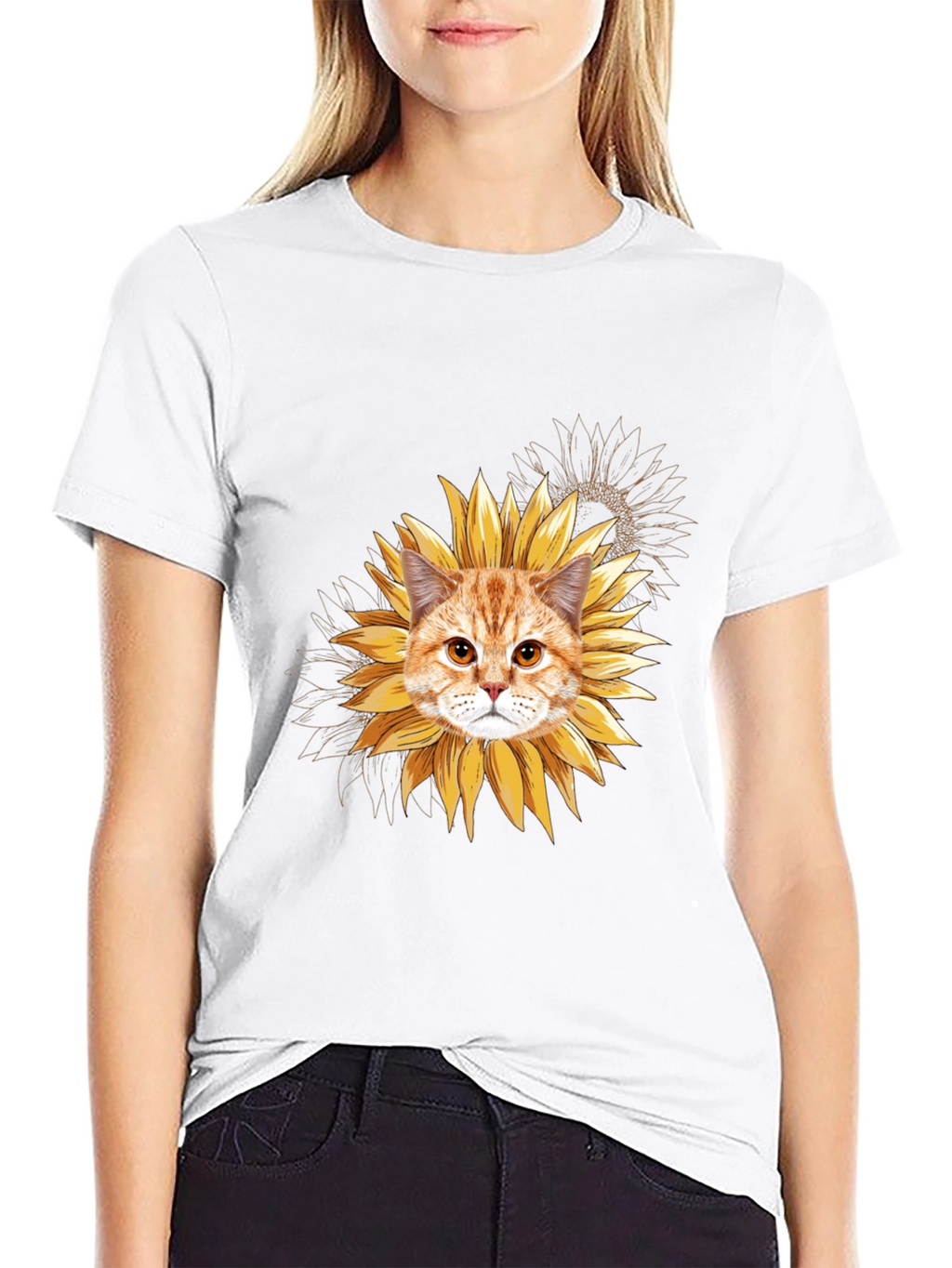 Sunflower Cat T-Shirt: Unique Floral Feline Tee