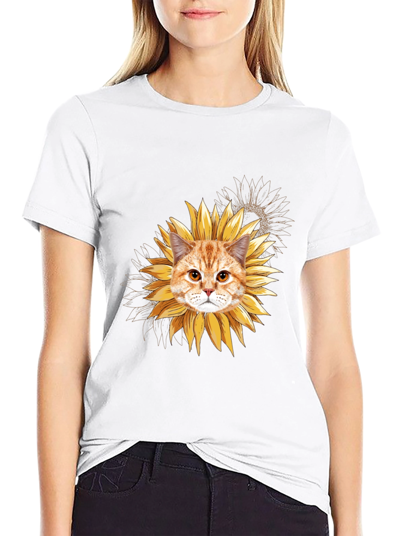 Sunflower Cat T-Shirt: Unique Floral Feline Tee