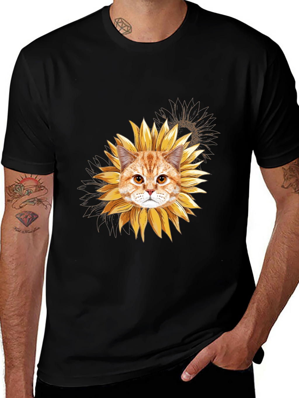 Sunflower Cat T-Shirt: Unique Floral Feline Tee