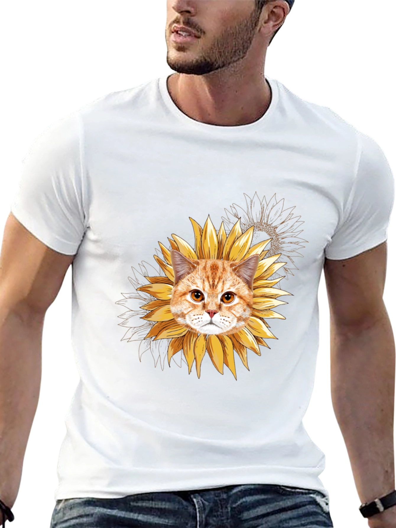 Sunflower Cat T-Shirt: Unique Floral Feline Tee