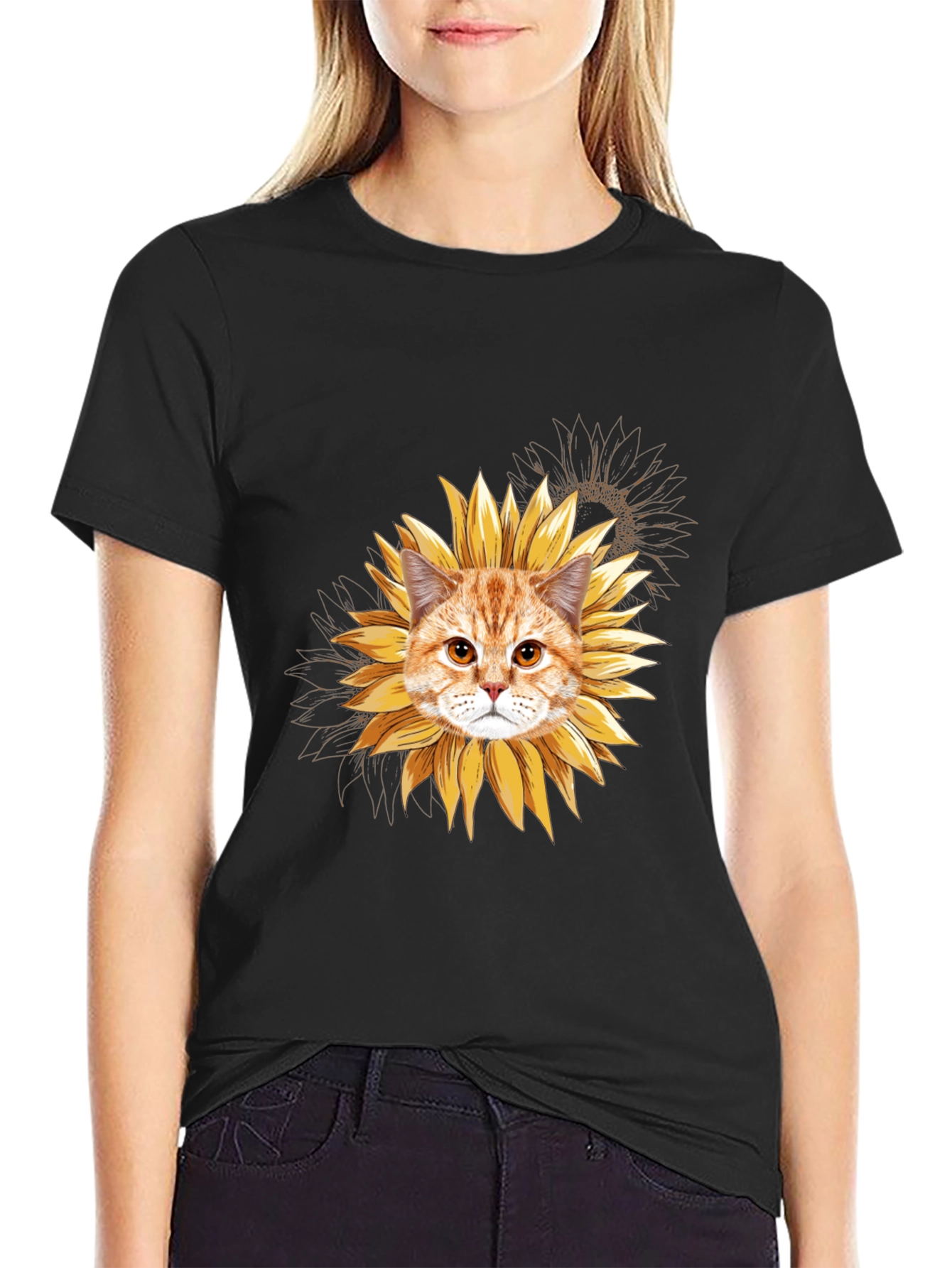 Sunflower Cat T-Shirt: Unique Floral Feline Tee