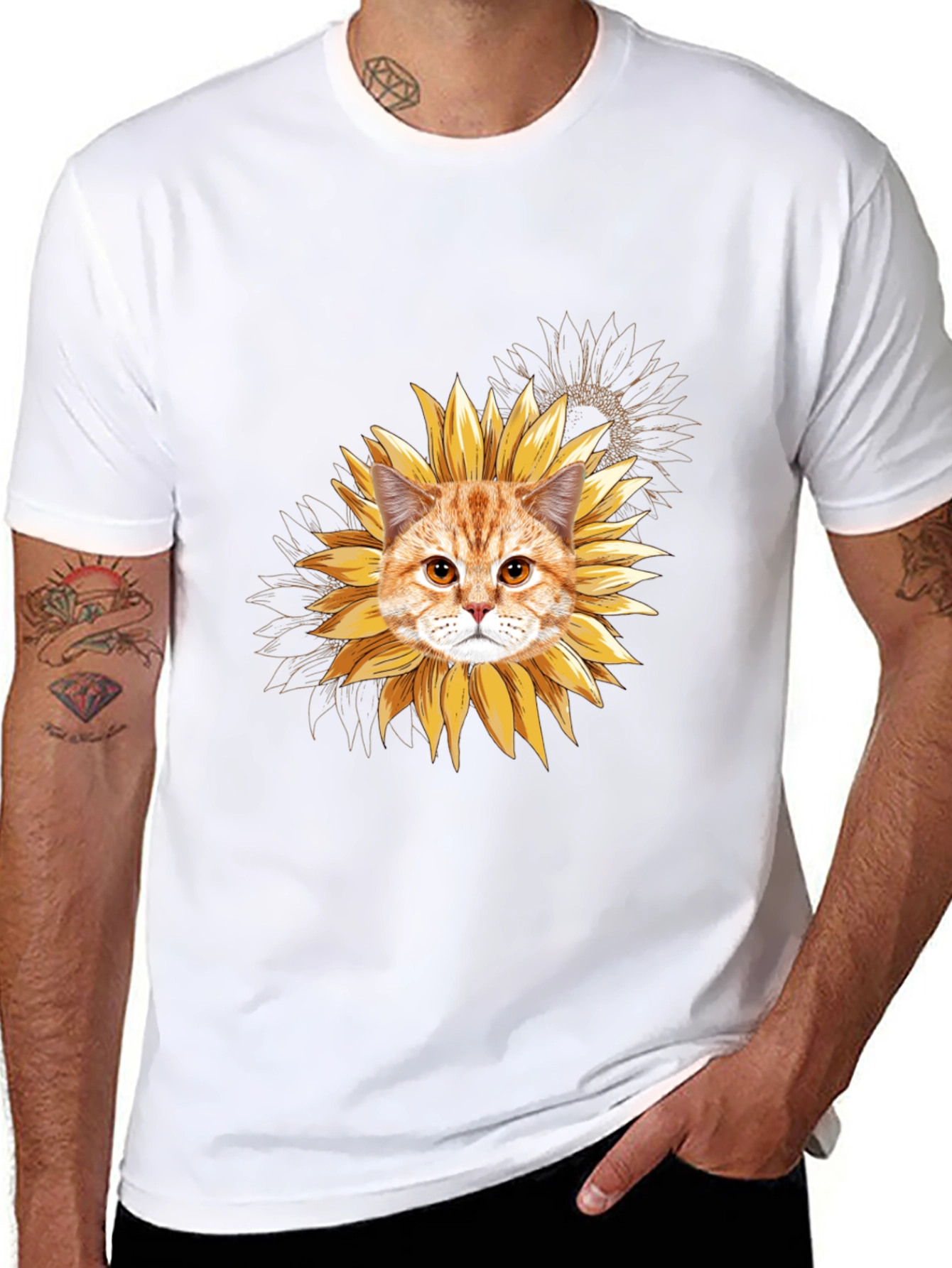 Sunflower Cat T-Shirt: Unique Floral Feline Tee