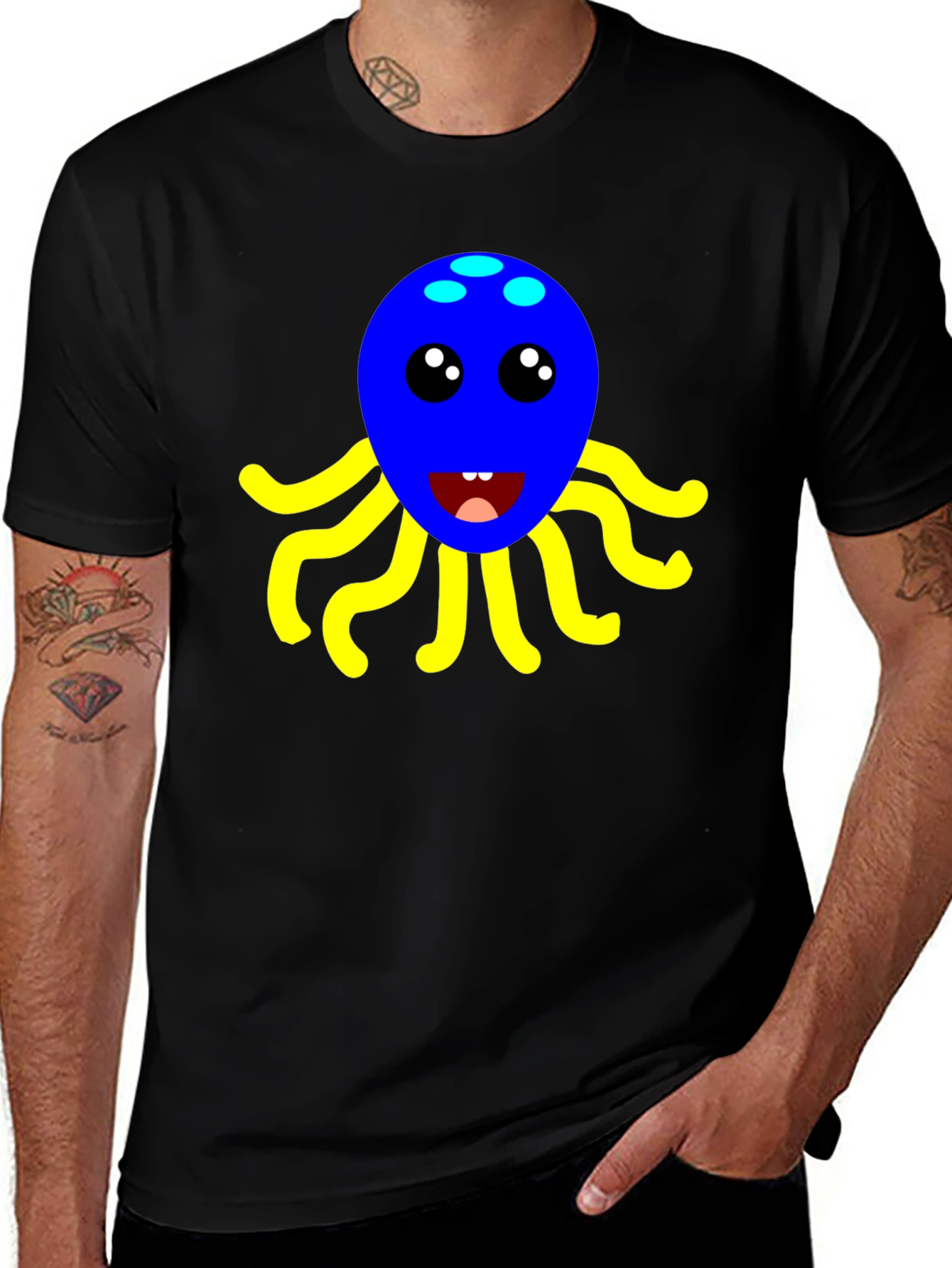 Cute Octopus Graphic Tee - Black Cotton Shirt