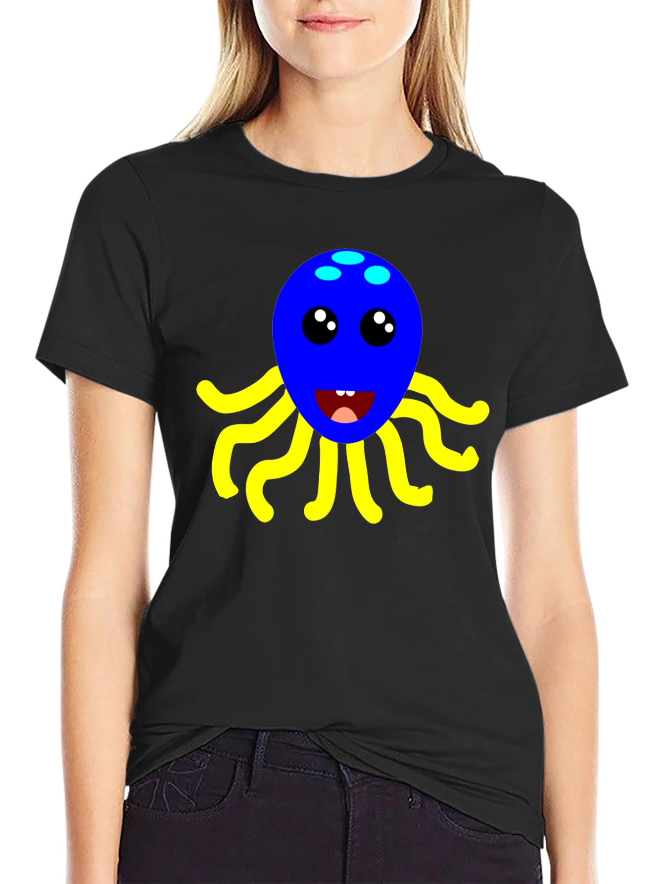 Cute Octopus Graphic Tee - Black Cotton Shirt