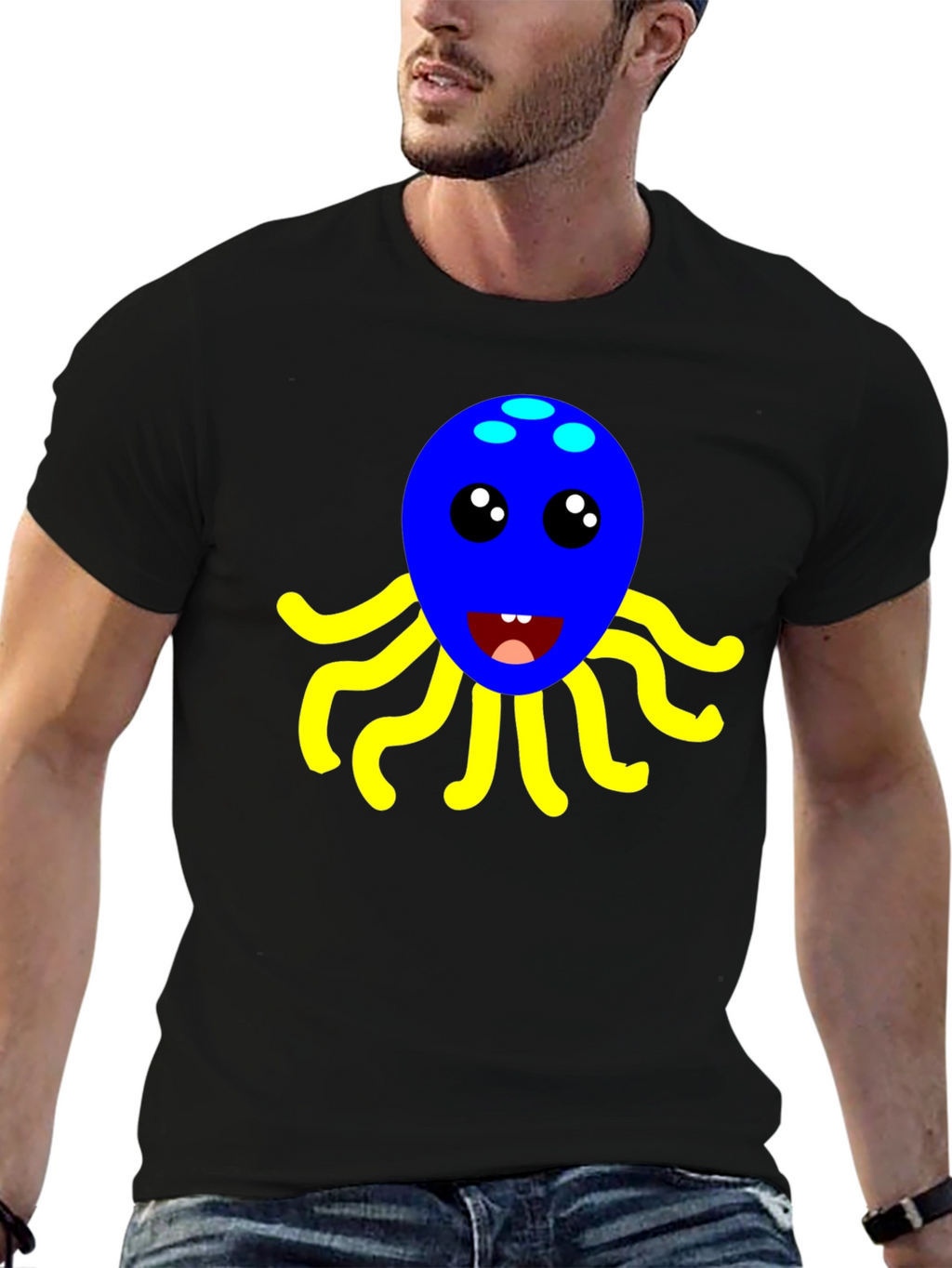 Cute Octopus Graphic Tee - Black Cotton Shirt