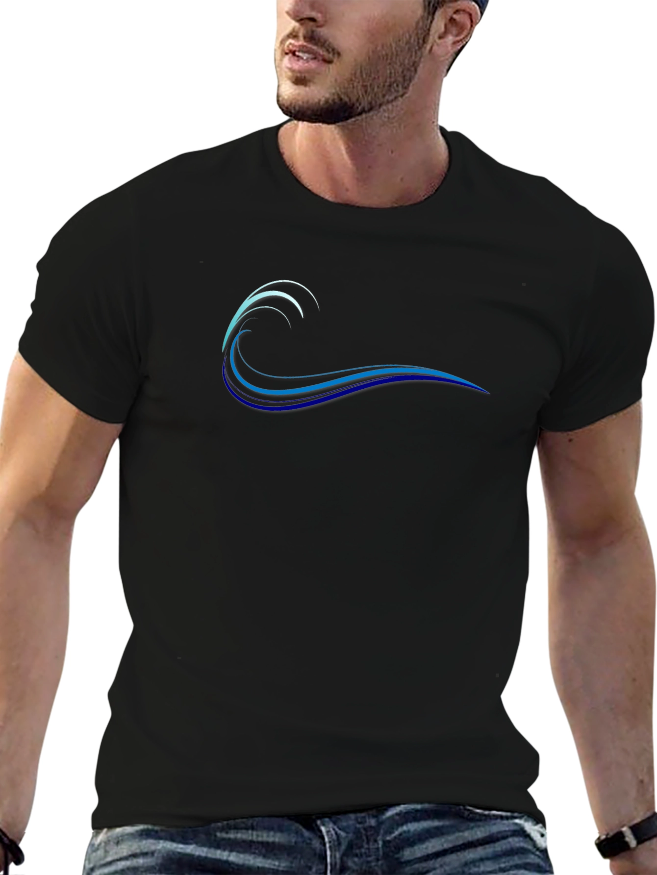 Mens Black Wave Graphic Tee